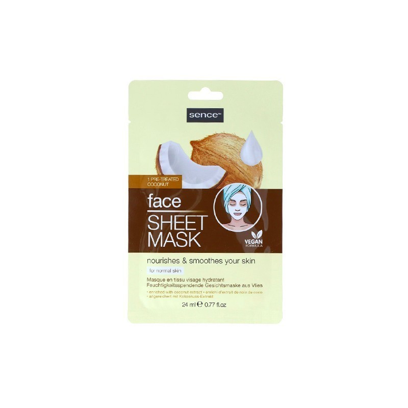 Masque visage Lissant Sence  VEGAN FACE SHEET COCONUT 24ML - Sence