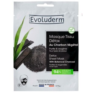 Masque visage detox evoluderm  TISSU DÉTOX AU CHARBON VÉGÉTAL ACTIF - evoluderm